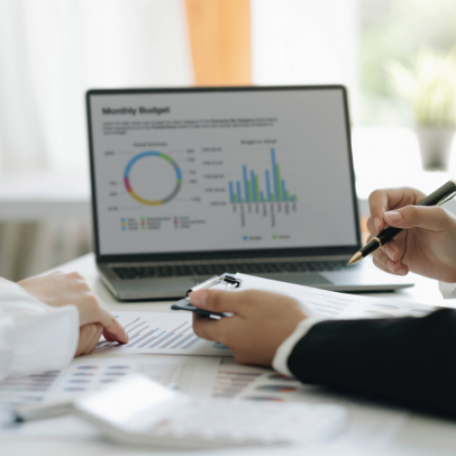 Business team reviewing Green Lines CRM dashboard